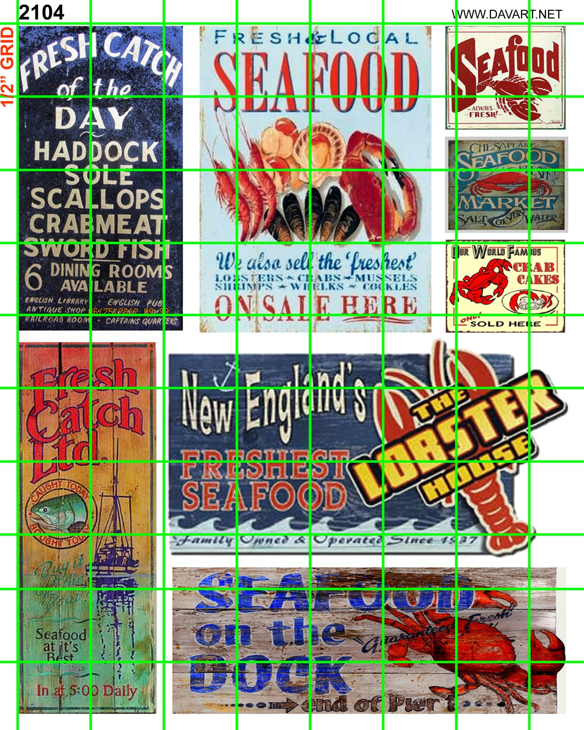 2104 SEAFOOD/FISHING SIGNS – FRESH CATCH, NEW ENGLAND LOBSTER